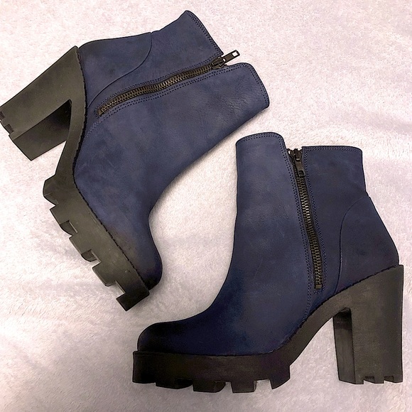 Aldo Shoes - Aldo Navy Blue Zipper Wedge Platform Boots Sz 7.5
